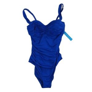 New Bleu Rod Beattie Size 6 Blue Ruched Sweetheart One Piece Swimsuit Bathing